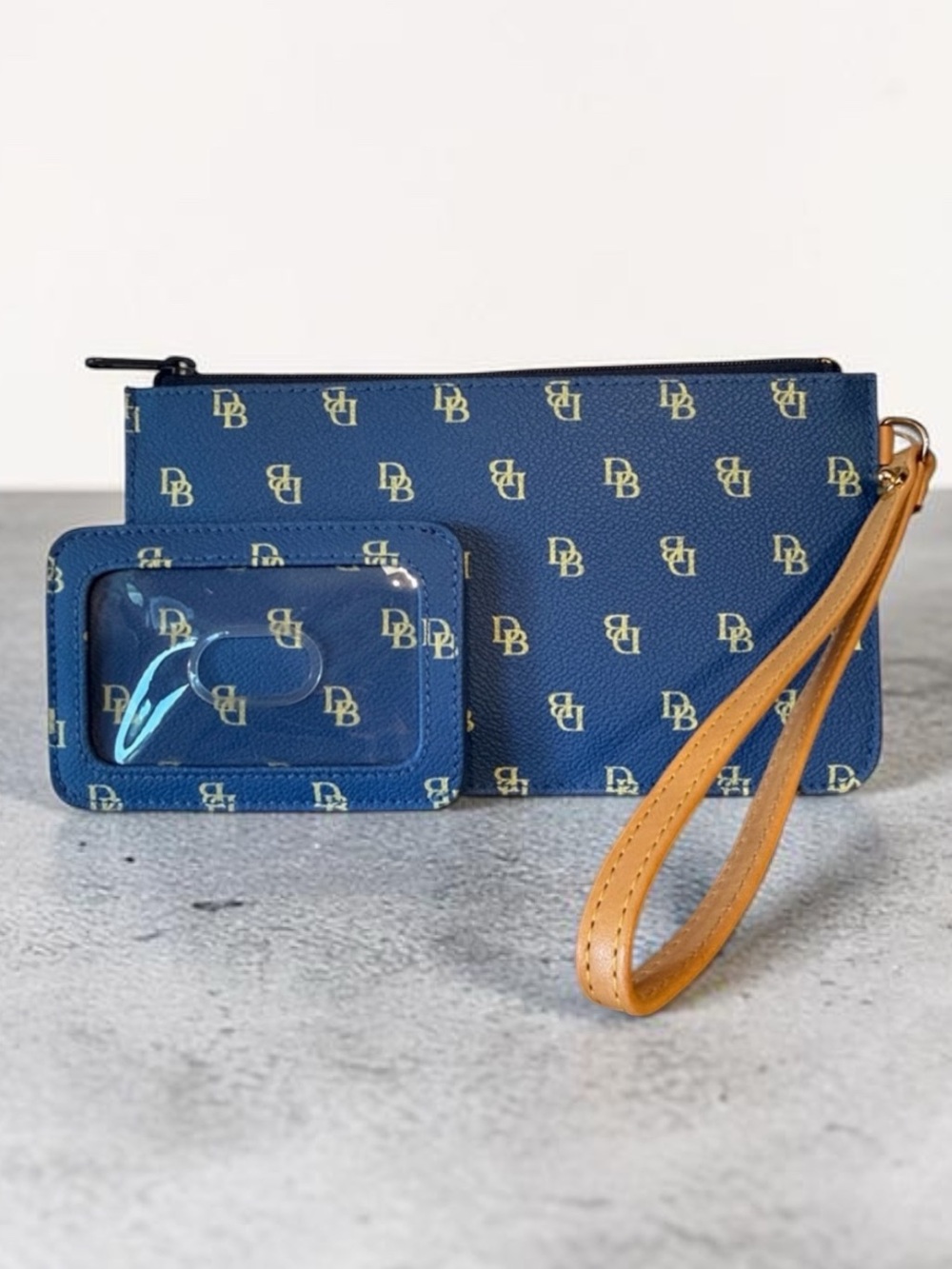 DOONEY & BOURKE signature DB monogram, cornflower blue wristlet,& ID card holder - Picture 2 of 13
